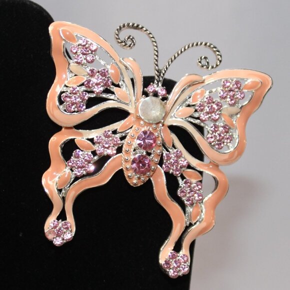 Source Unknown Jewelry - Large Peach and Pink Butterfly Brooch